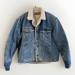 VTG 90s Wrangler Sherpa Lined Denim Jean Jacket Distressed USA Sz XL Deep Pile